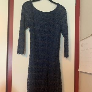 Blue lace dress with gold detail